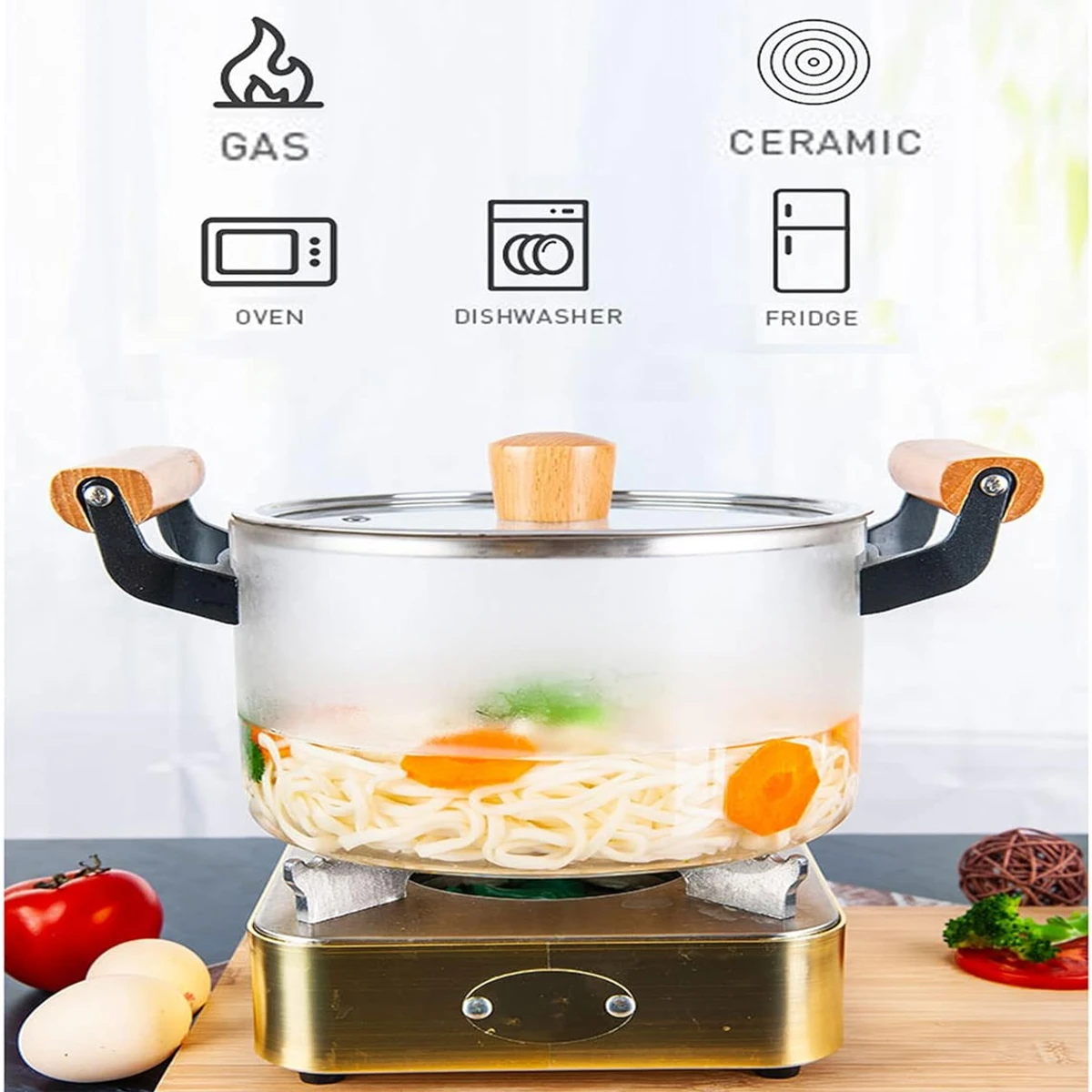 Glass Cooking Pot Stockpot with Lid Transparent