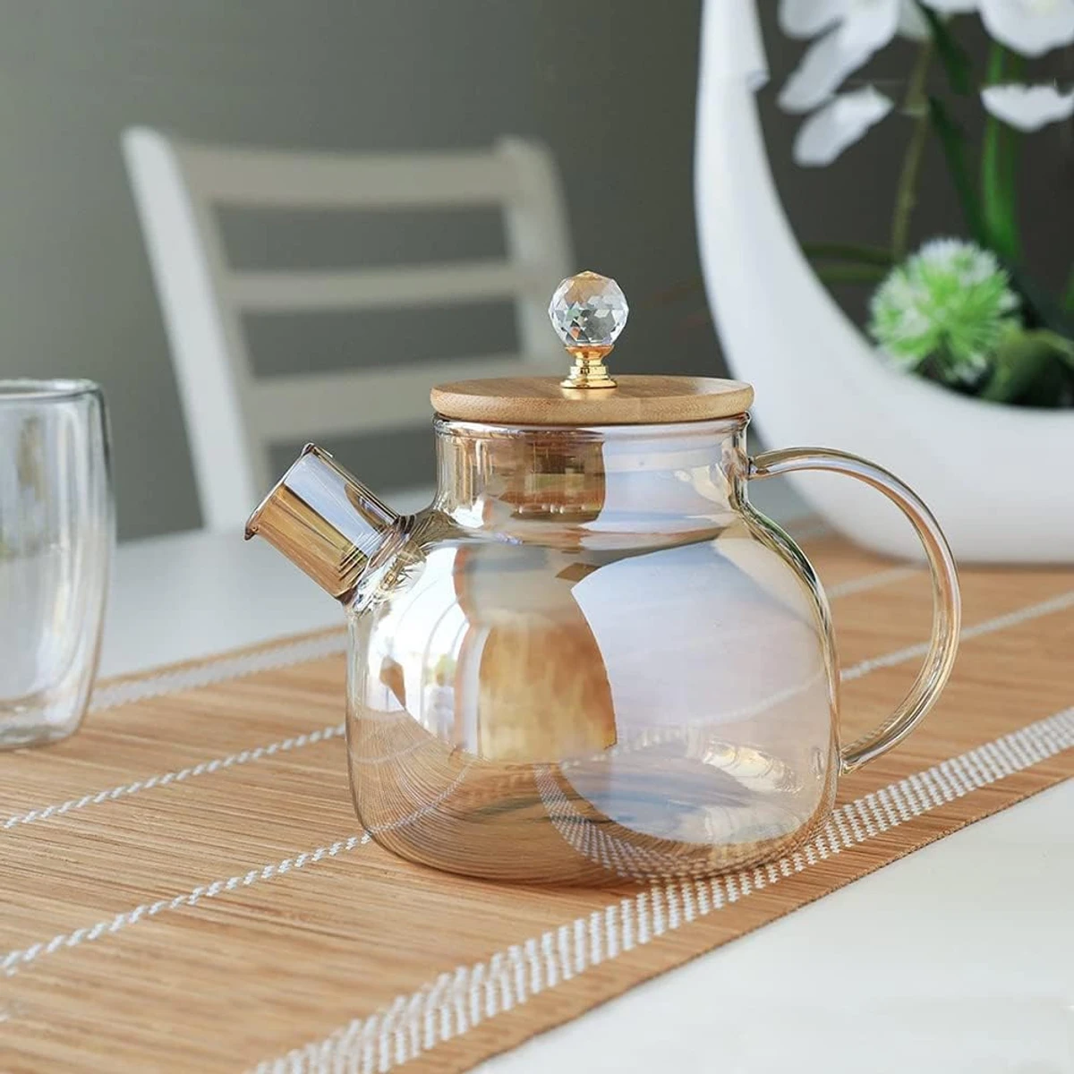 1000ML Borosilicate, Clear Glass Tea Pots