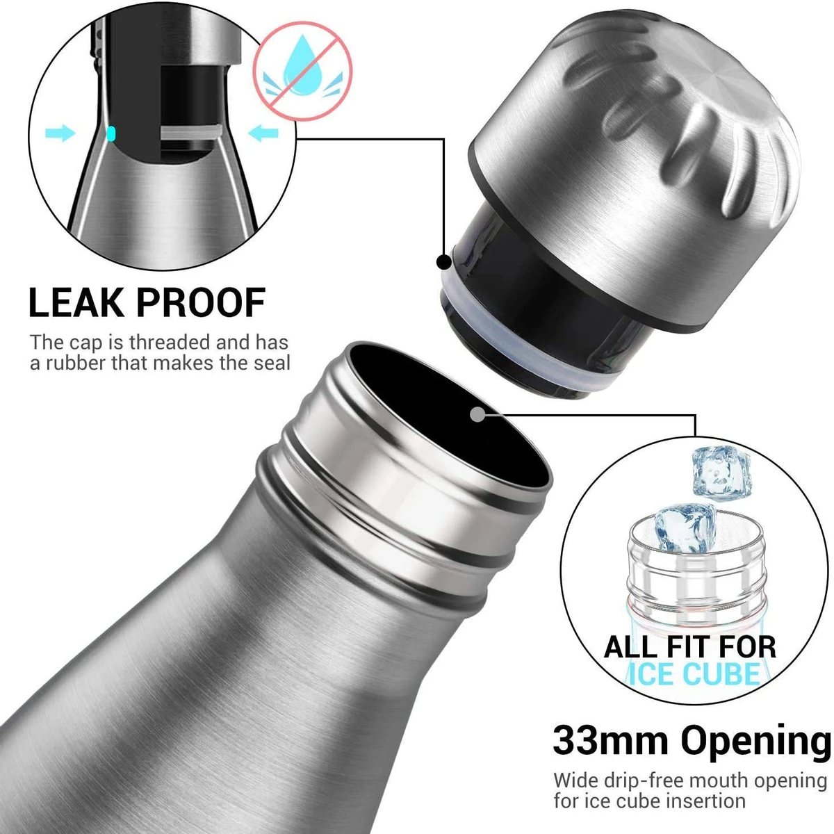 Stainless Steel Water Bottle, 500ml, Silver Double walled