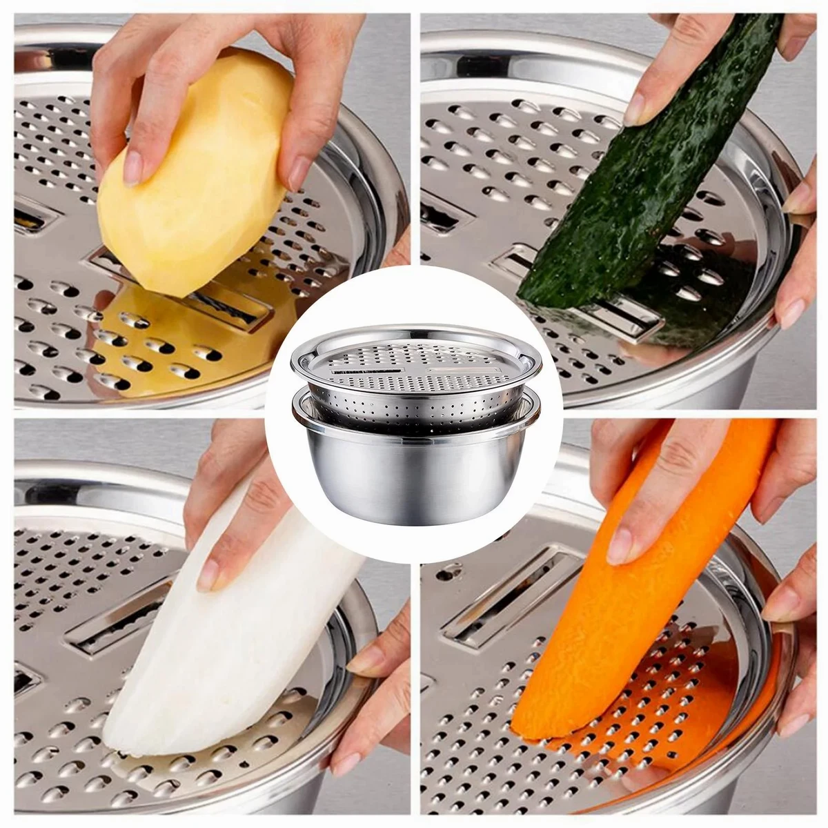 3 IN 1 VEGETABLE CUTTER WITH DRAIN BASKET