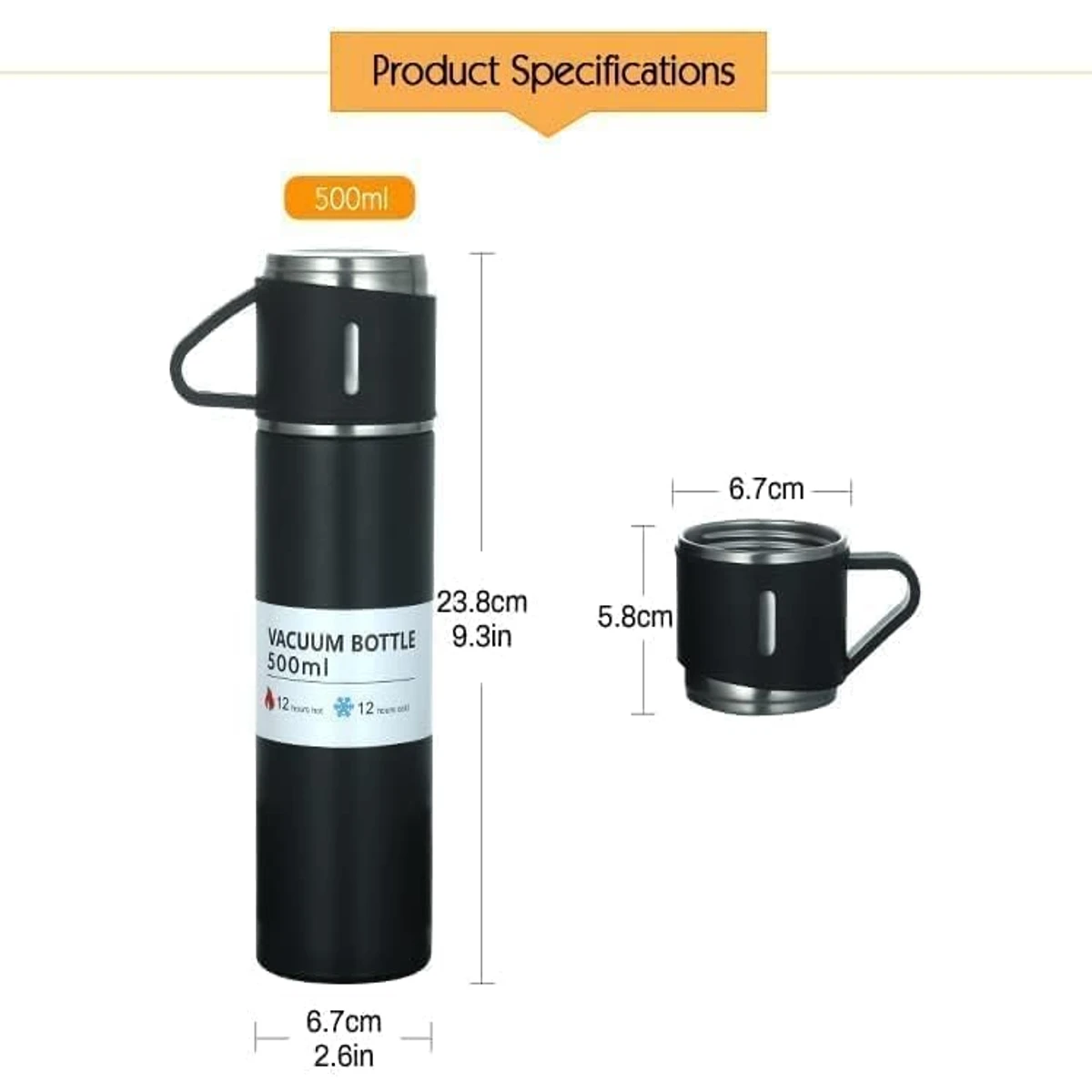 Steel Vacuum Flask Set with 3 Stainless Steel Cups Combo