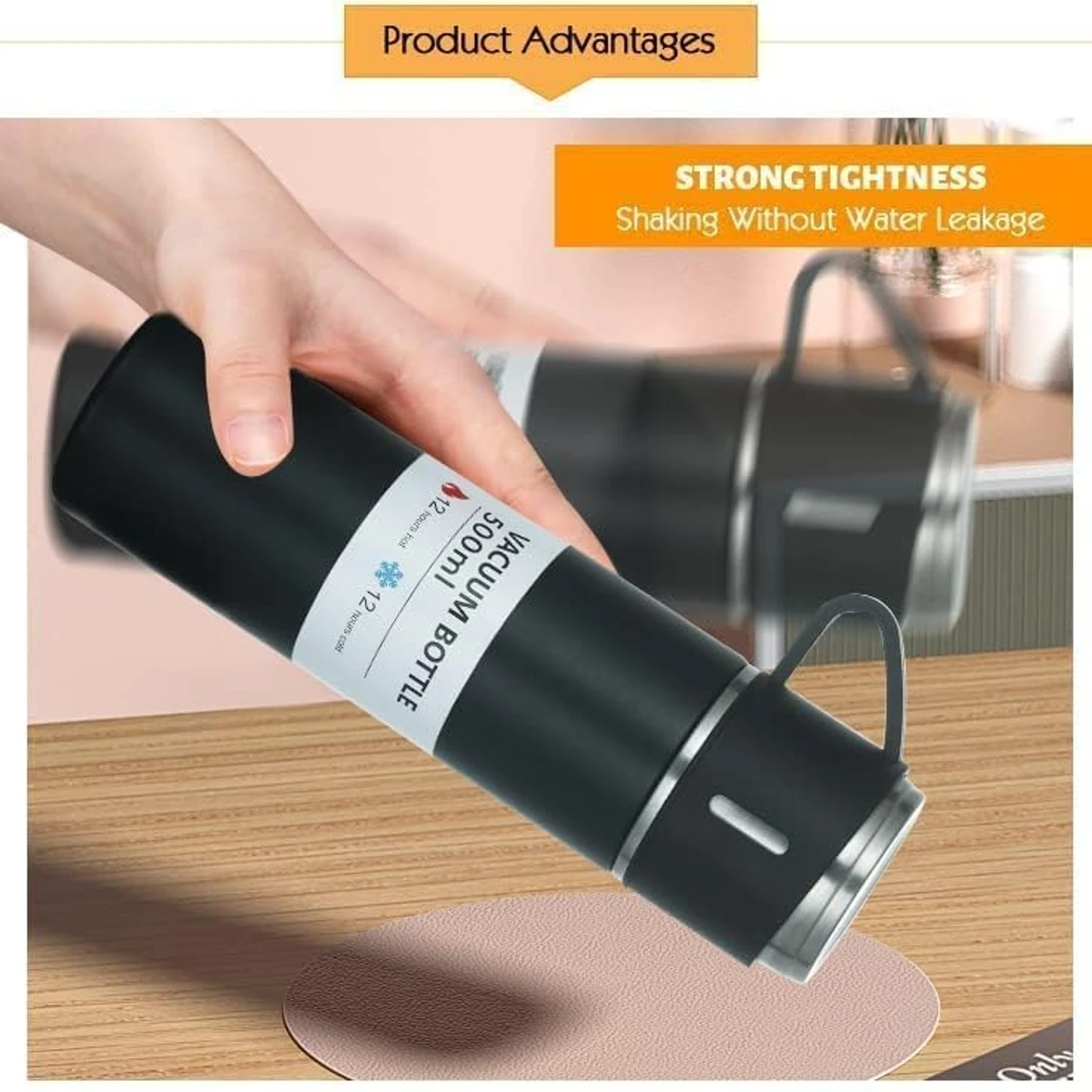 Steel Vacuum Flask Set with 3 Stainless Steel Cups Combo