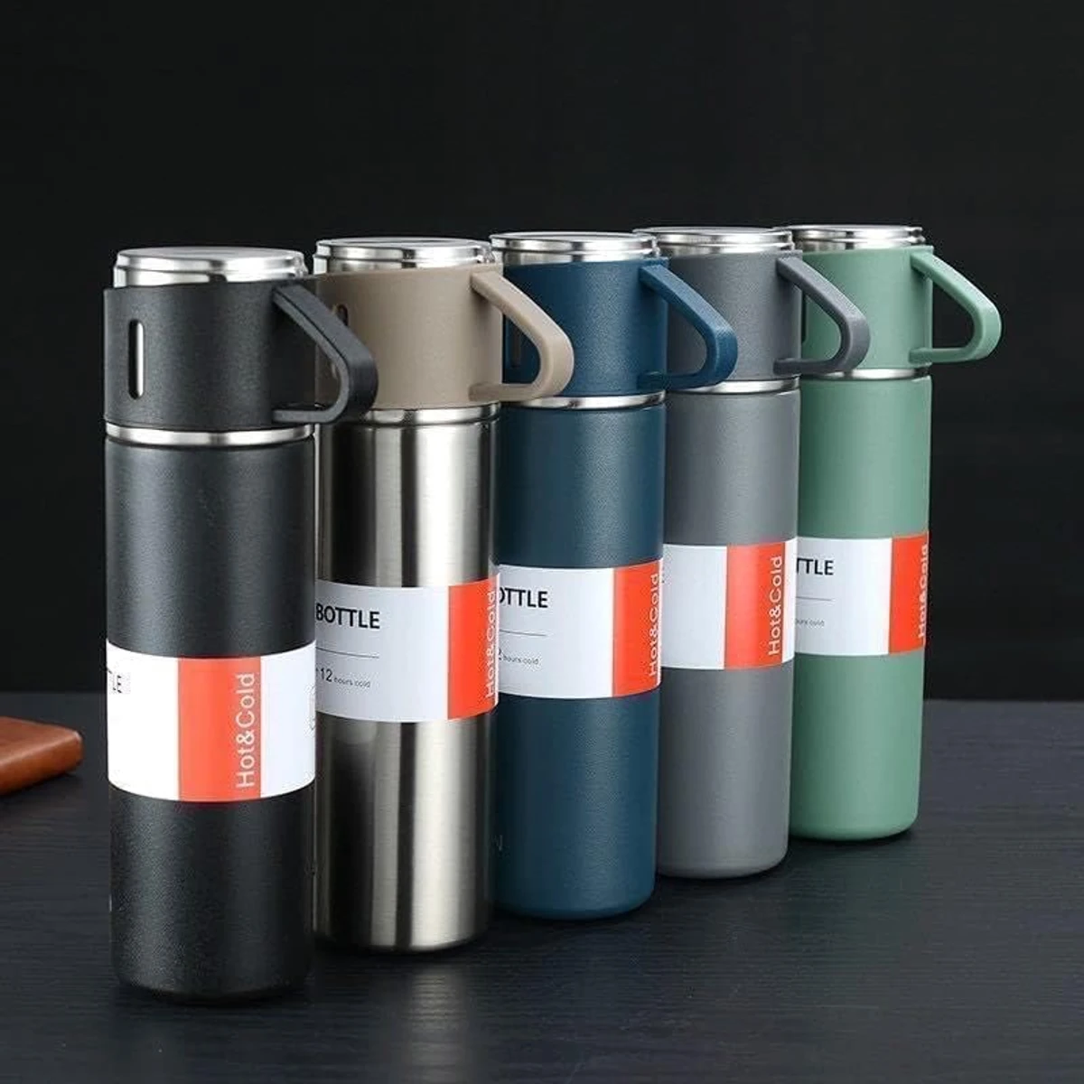 Steel Vacuum Flask Set with 3 Stainless Steel Cups Combo