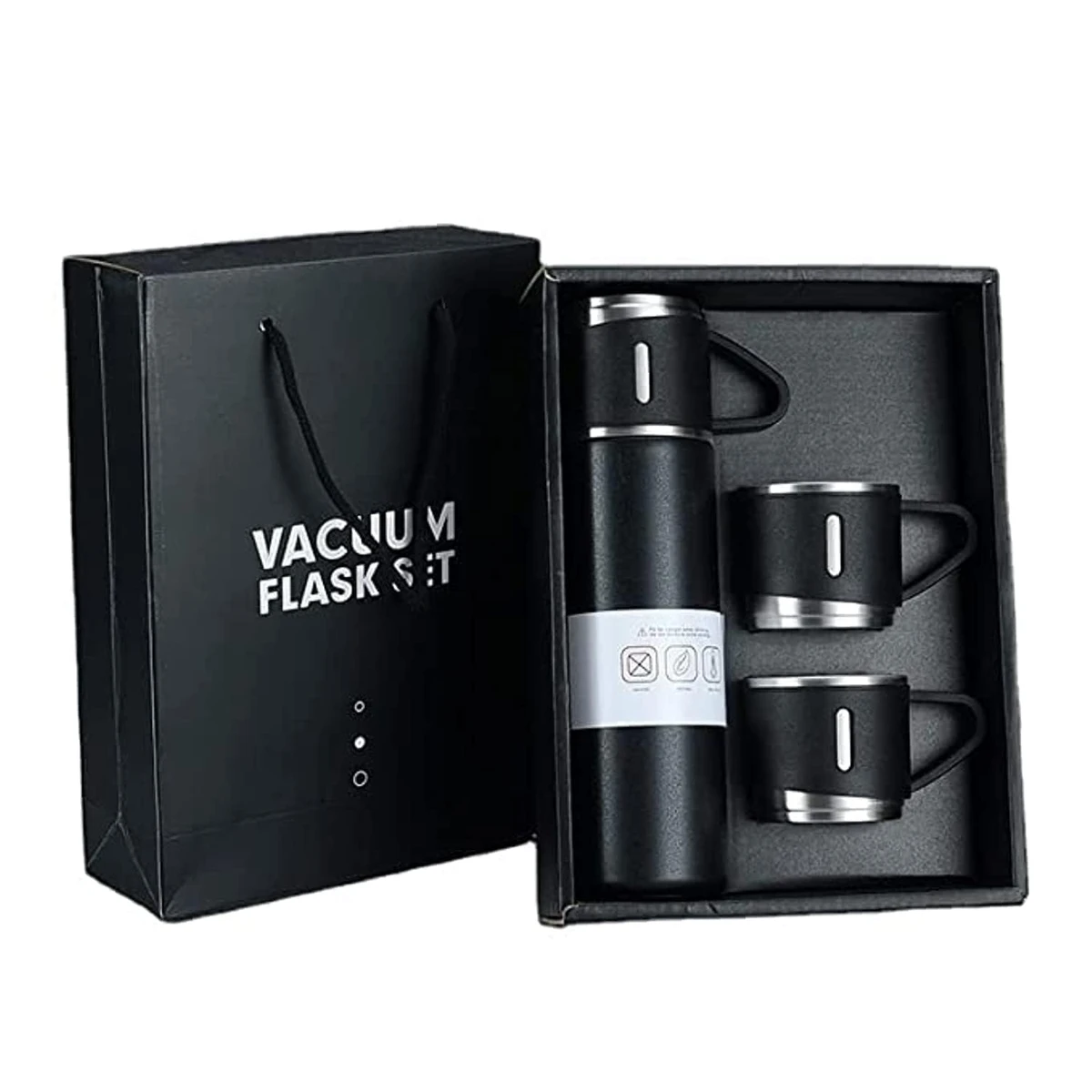 Steel Vacuum Flask Set with 3 Stainless Steel Cups Combo