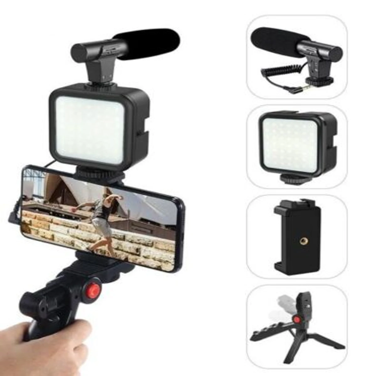 AY-49 Video Vlogger Kits Microphone LED Fill Light Mini Tripod For Phone Vlog Video Record Condenser Microphone