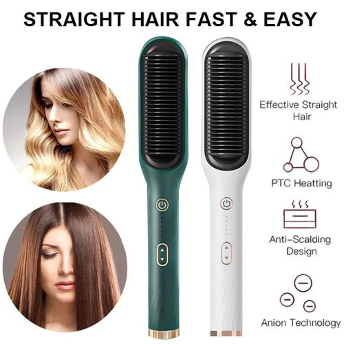 2in1 Curly Hair Straightener Straight Hair Straight Hair Splint Negative Ion Straight Hair Comb Professional Electric Hair Straightener Brush Heated Comb Straightening Combs Men