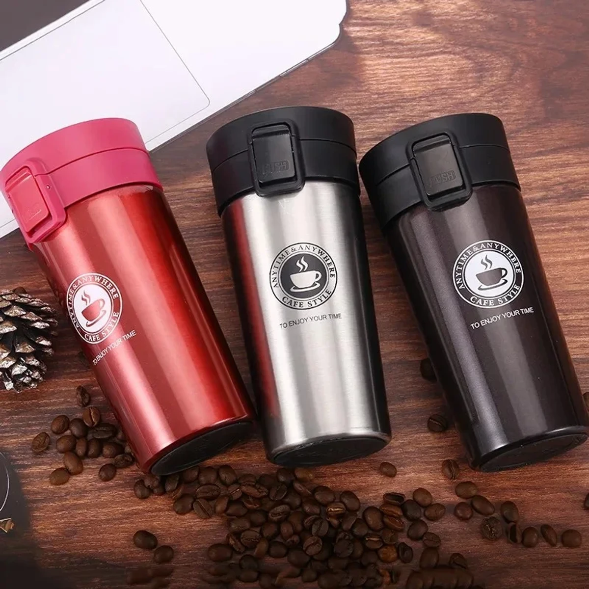 Stainless Steel Double Wall Vacuum Insulated Travel Coffee Mug with Handle/Portable Thermal Cup, Wide Mouth Tumbler with Lid, 380ml