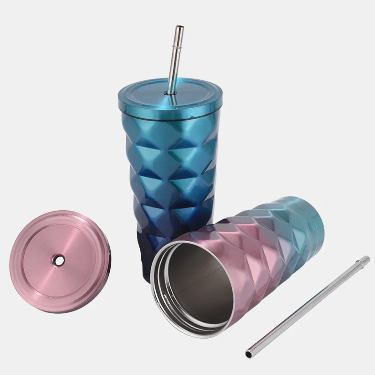 1pcs 500ML Stainless Steel Diamond Straw Water Cups with Lid Vacuum Insulated Double-Layer Thermos Bottle Creative Travel Coffee Mugs hot and cold