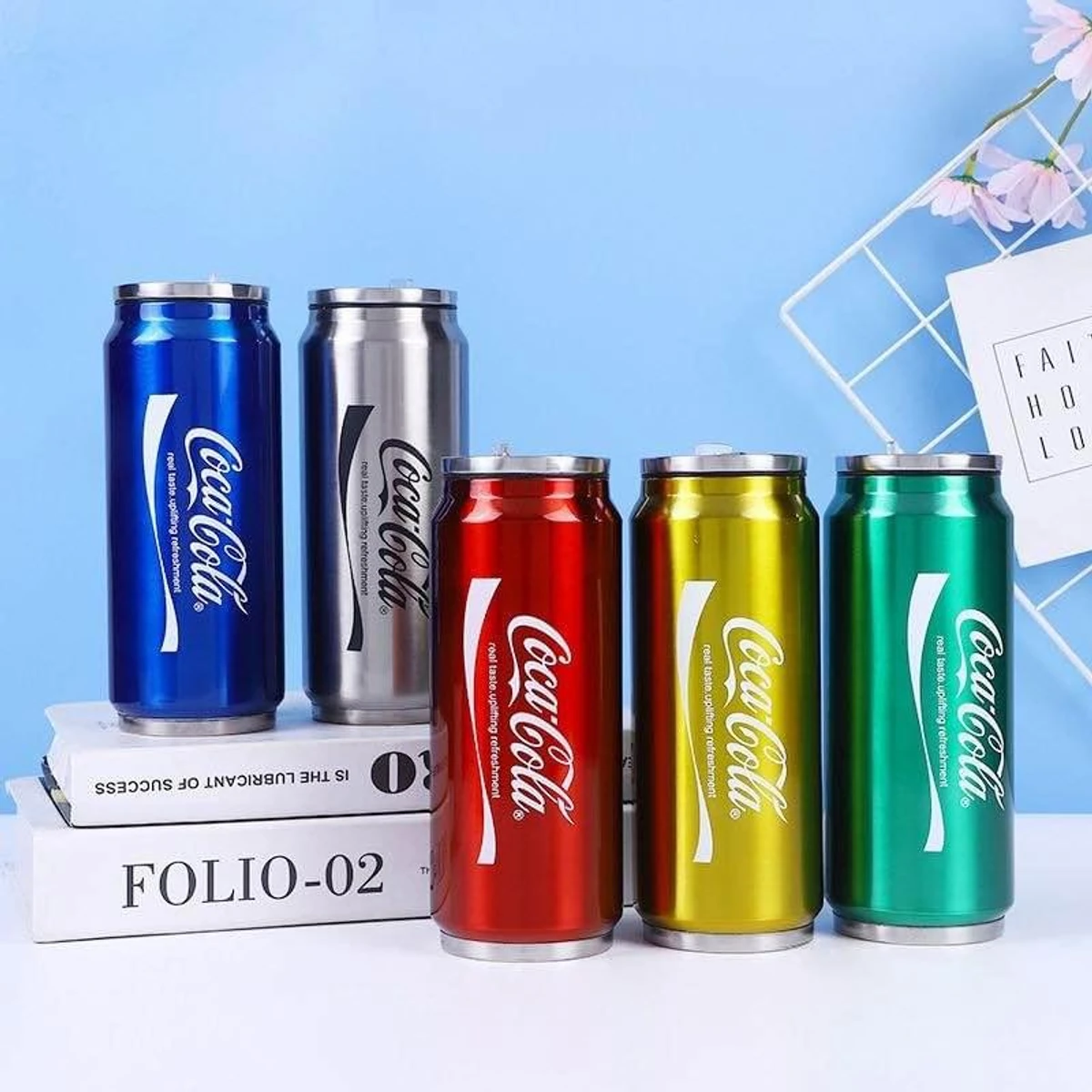 500ml Stainless Steel Coca Cola Design Water Bottle - green , red , blue