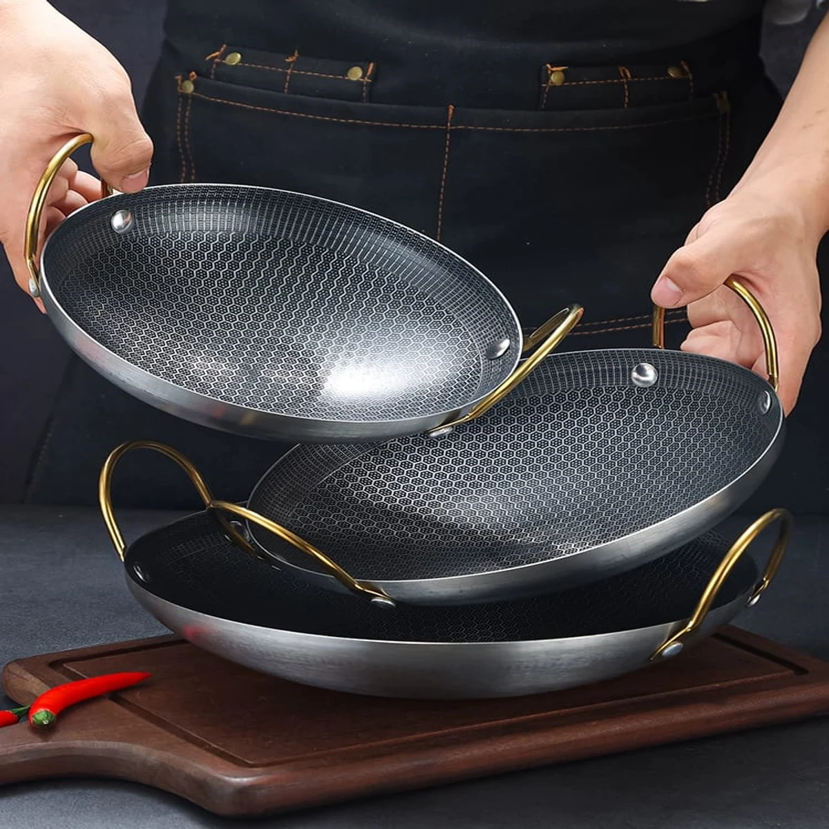 8inch Honeycomb 2 Handled, Nonstick Iron Deep Frying Pan