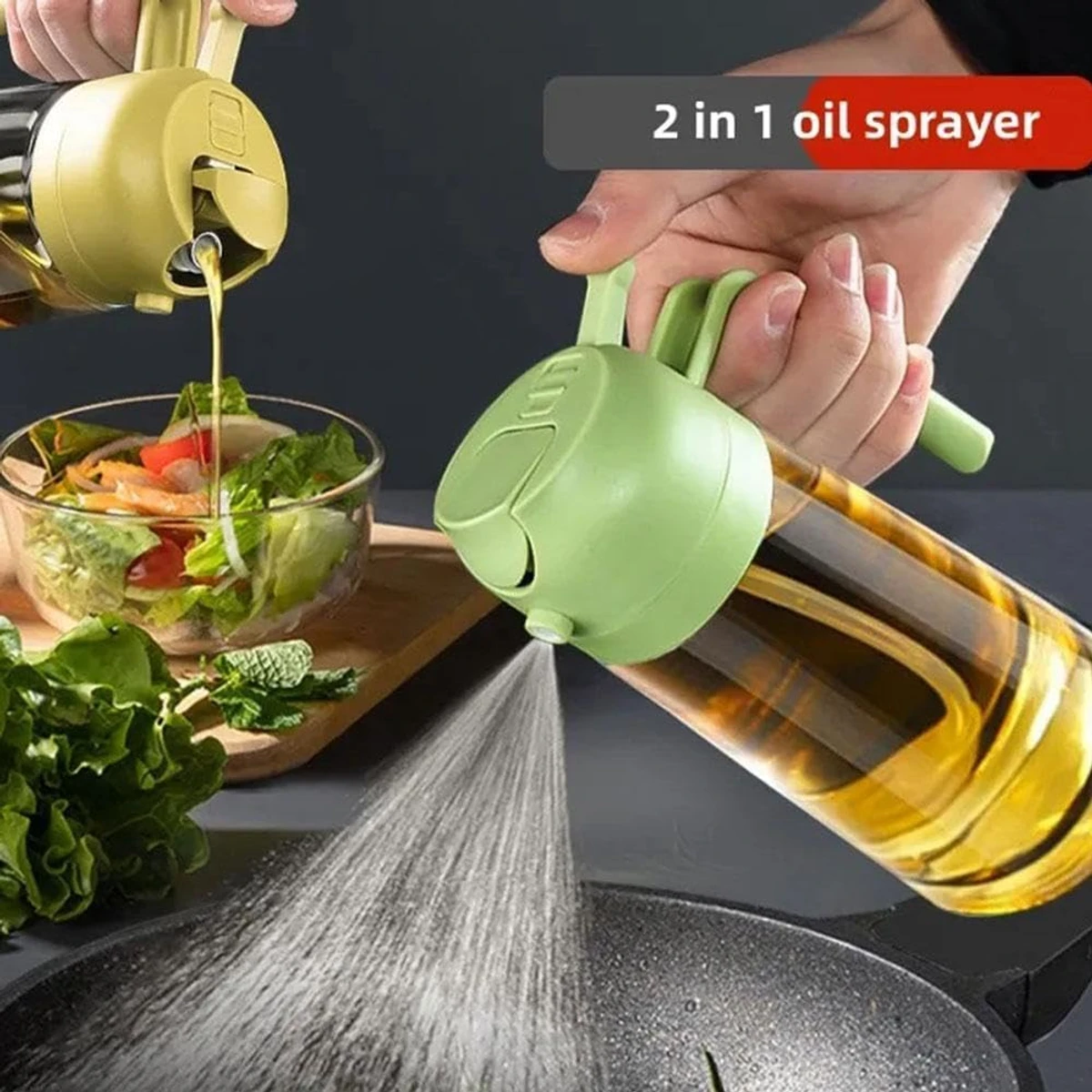 Oil Spray Bottle, 2-in-1 Oil Dispenser and Vinegar Sprayer, 15.2oz/450ml Glass Cooking Oil Preparation Dispensers for Kitchen Cooking Air Fryer Salad Baking BBQ