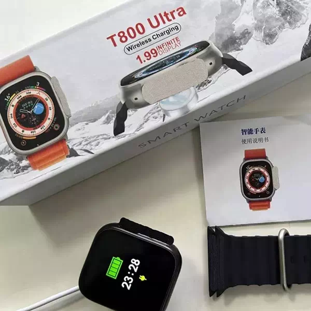 Ultra Smartwatch T800 1.99'' Full Touch HD Screen Men Watch IP67 Waterproof Bluetooth Call Sleep Monitoring Women Smart Watch Wireless Charging