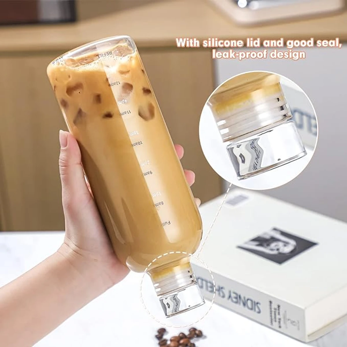 750ML Milk Juice Cute Water Bottle with Time Scale Portable Transparent Water Cup