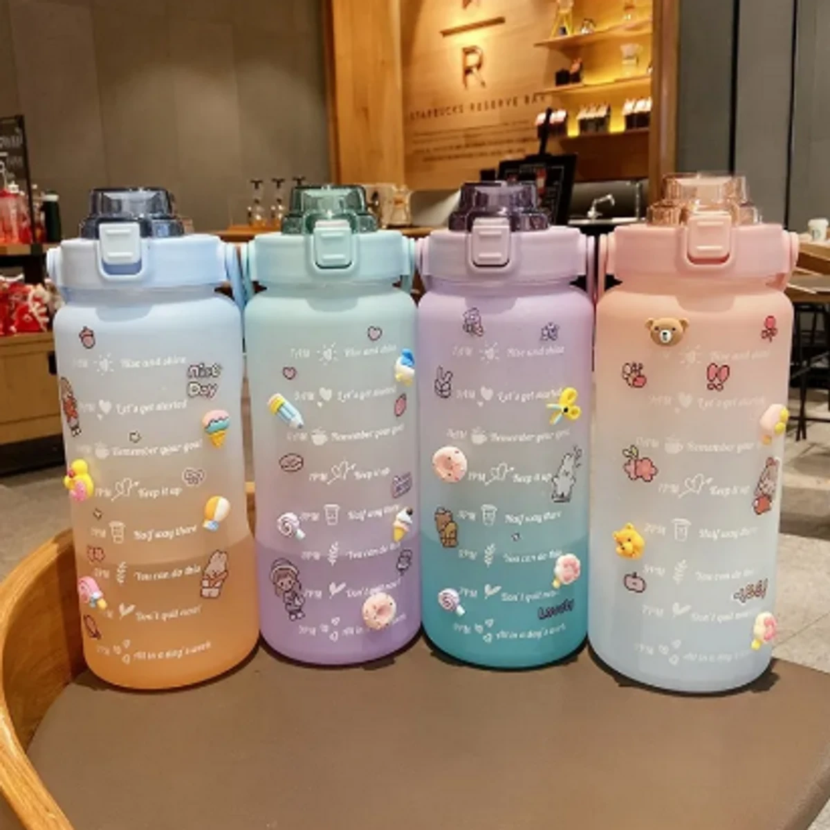 Sports Straw Water Bottle With Stickers Portable Large Capacity Fitness Bike Cup Summer Ice Cold Water Jug With Time Marker