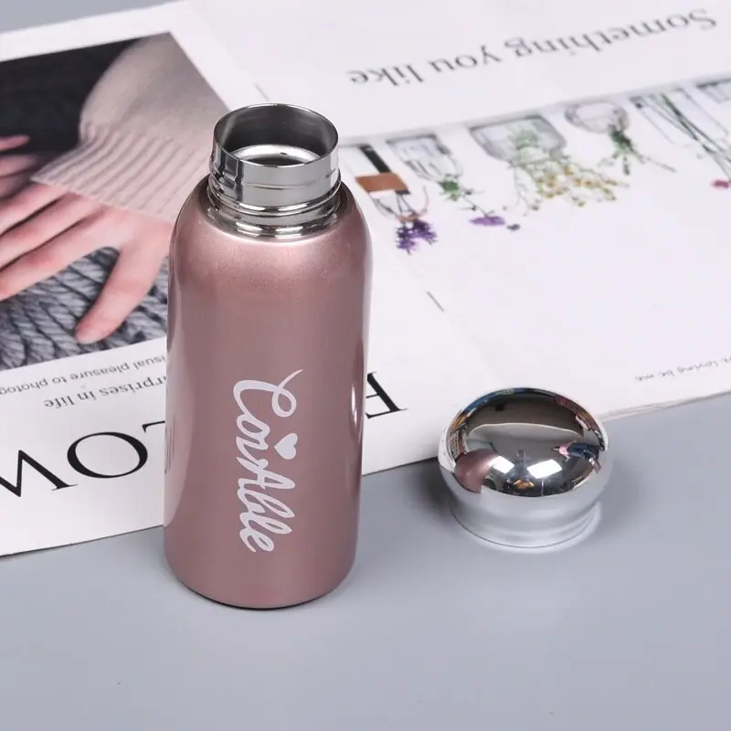 260ml Pocket Stainless Steel Vacuum Flask Thermos Coffee Mug Water Bottle For Girls Tumbler Portable Tea Coffee Thermal Cup (Pink)