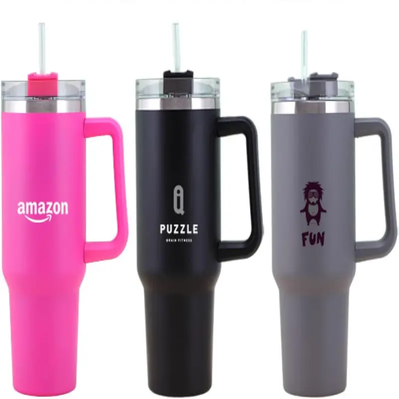 New Handle Car Cup 304 Stainless Steel Straw Ice Bomber Cup Car Portable Thermos Cup (Ash)