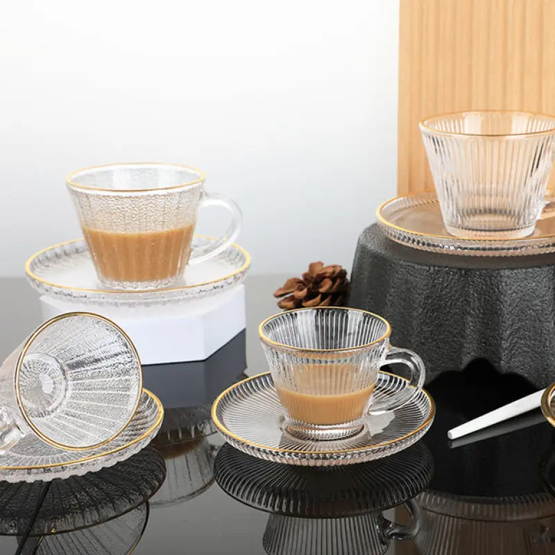 Elegant Golden Rimmed Glass Cup & Saucer Set