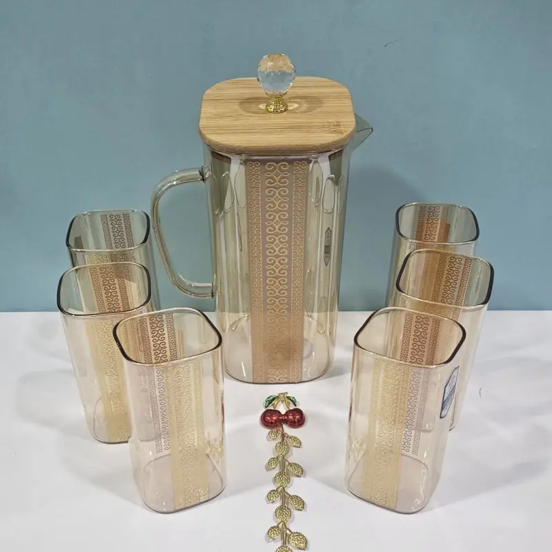 Premium Glass Jug and Tumbler Set with Bamboo Lid