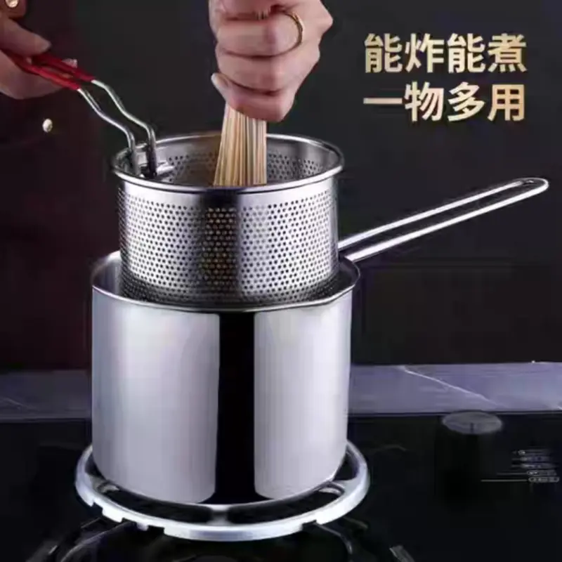 Stainless Steel Deep Frying Pot with Strainer Basket