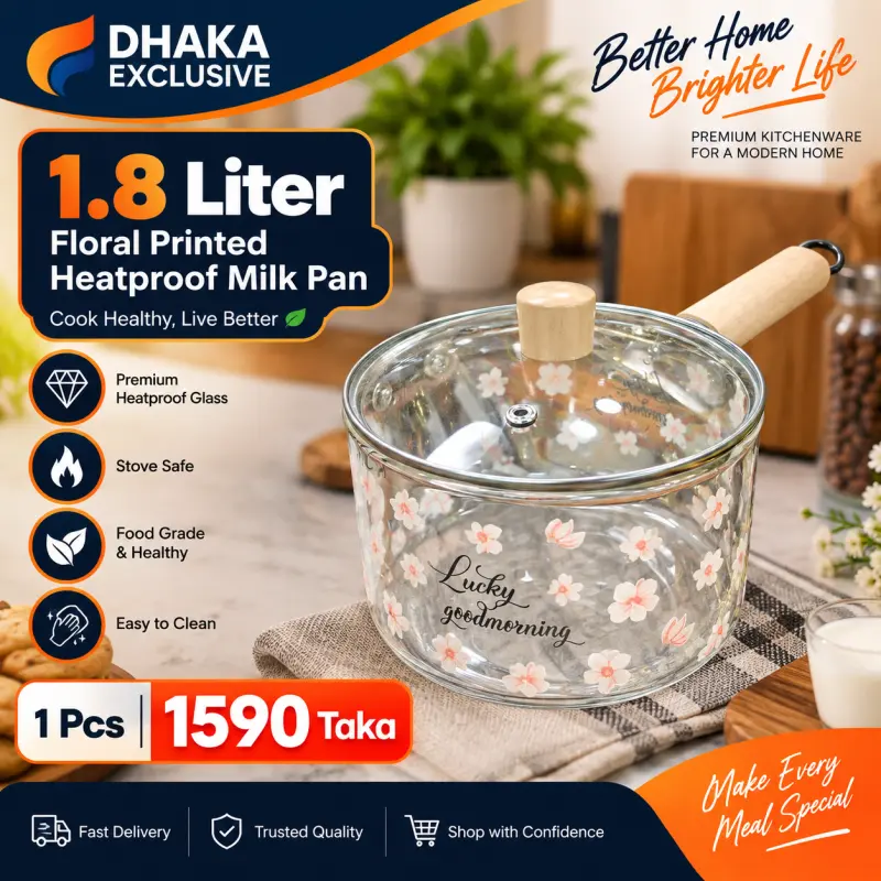 1.8 Liter Floral Printed Heatproof Milk Pan