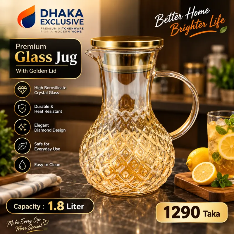 Premium Golden Borosilicate Glass Jug With Golden Lid (Model-2)