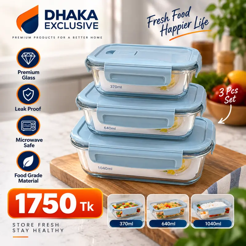 3pcs Premium Glass Food Container Set (Sky Blue)