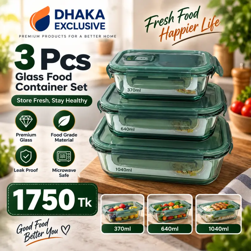 3 Pcs Glass Food Container Set (Dark Green)