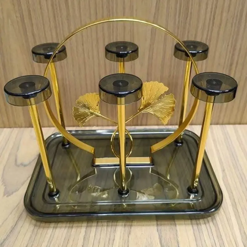 Luxury Golden 6-Cup Holder Stand with Drain Tray