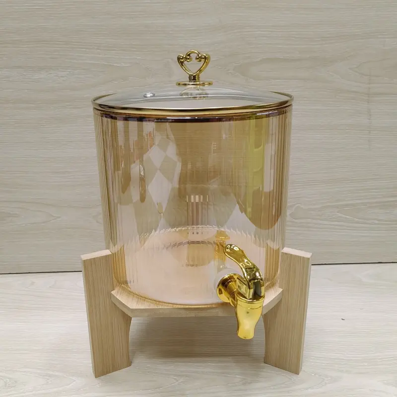 Premium Glass Beverage Dispenser with Wooden Stand