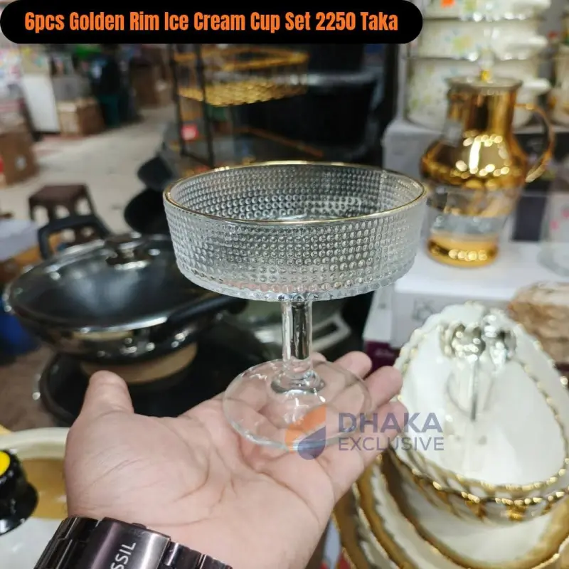 6 Pcs Golden Rim Ice cream cup set