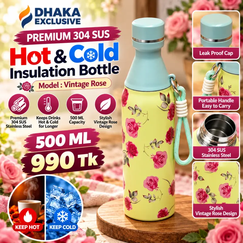 500 ML Premium 304 SUS Hot & Cold Insulation Bottle ( Model : Vintage Rose )