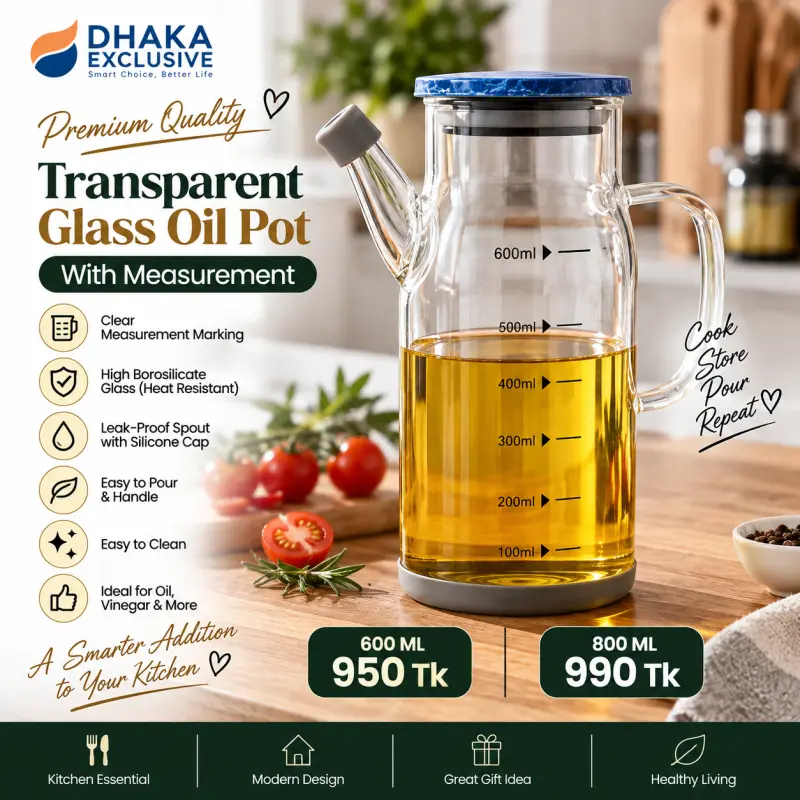 Transparent Glass Oil Pot with Measurement