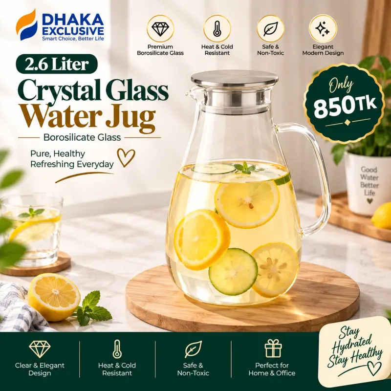 2.6 Liter Borosilicate Crystal Glass Water Jug