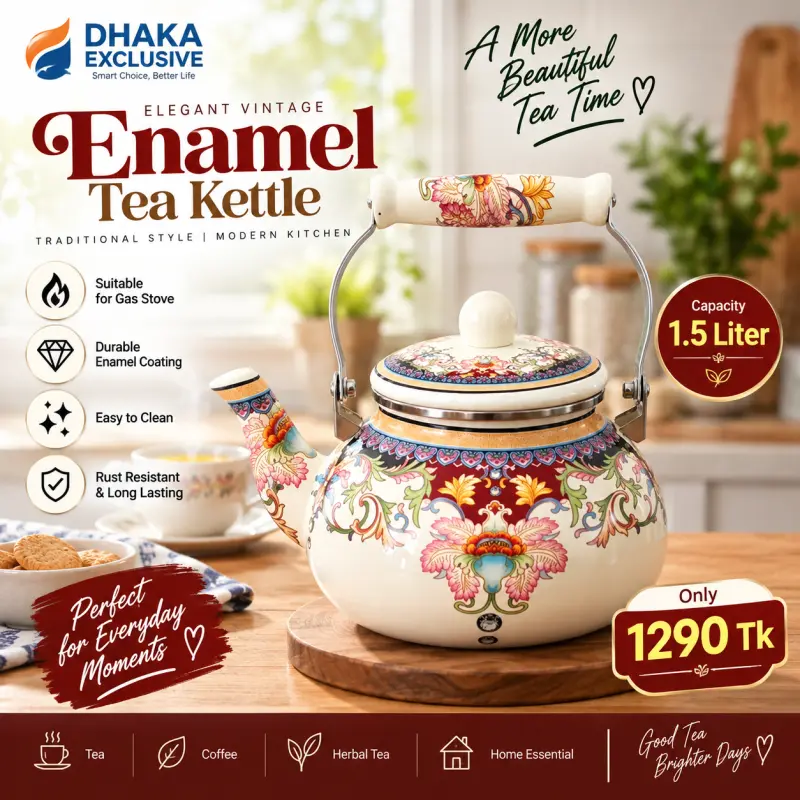 1.5 Liter Elegant Vintage Floral Enamel Tea Kettle