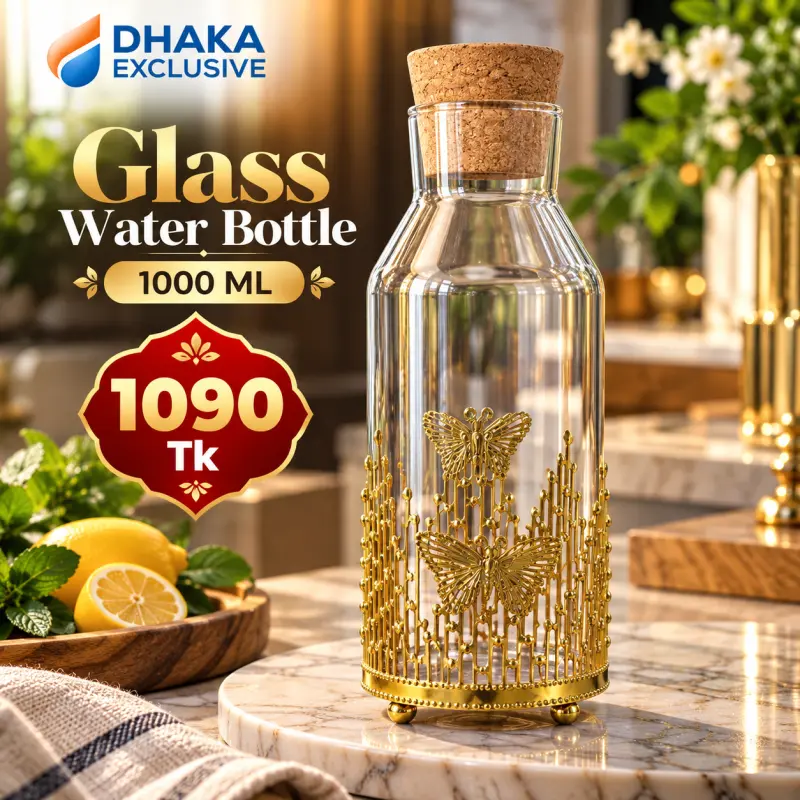 Elegant Golden Butterfly Glass Water Bottle