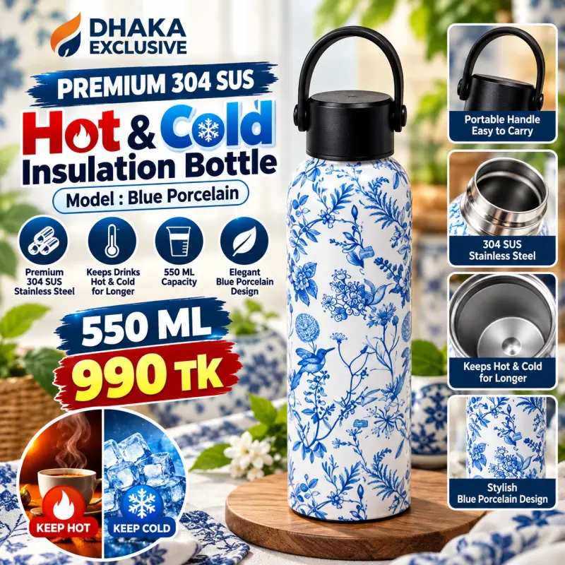 550 ML Premium 304 SUS Hot & Cold Insulation Bottle ( Model : Blue Porcelain )