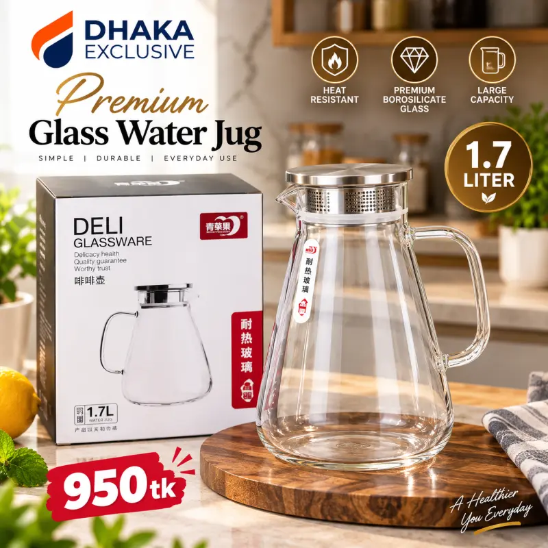 1.7L Premium Heat Resistant Borosilicate Water Jug