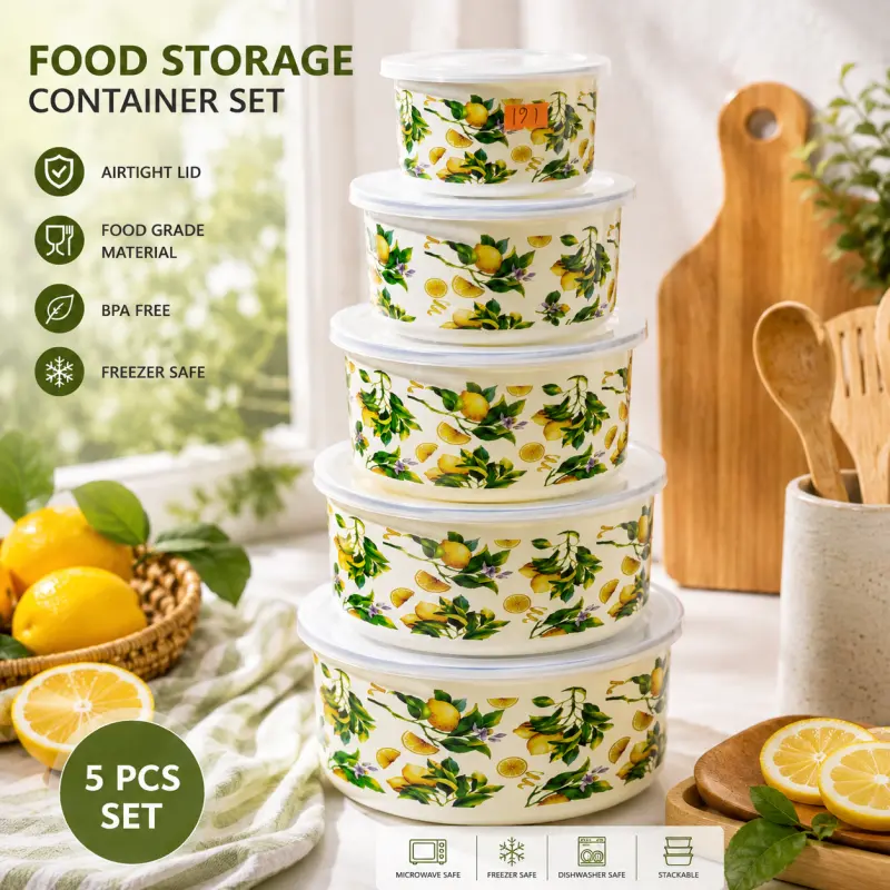 5pcs Enamel Multi Purpose Storage Bati Set ( Lemon )