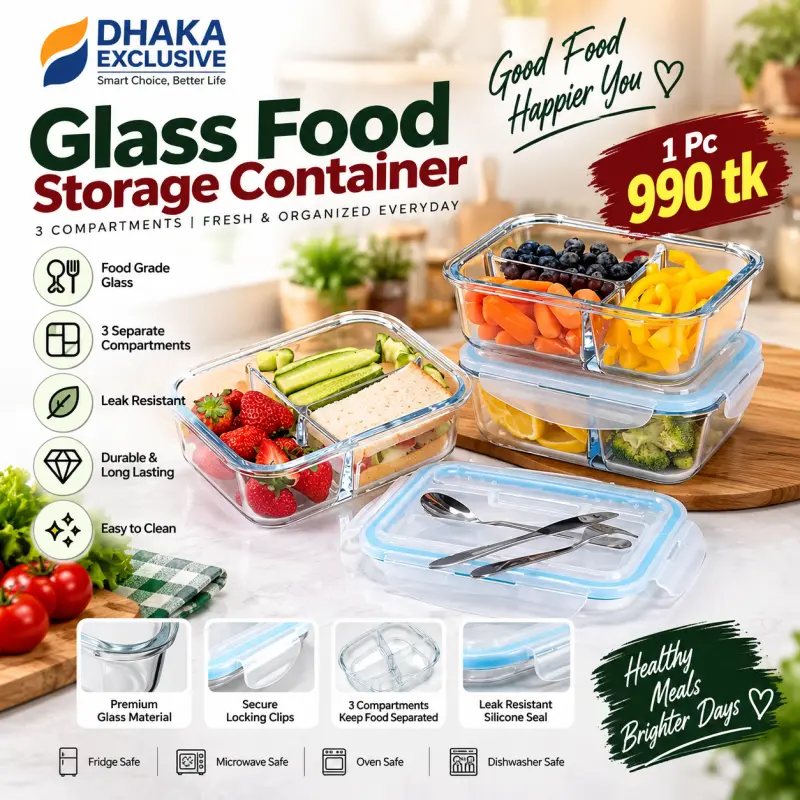 Divided Glass Lunch Box Set with Lid