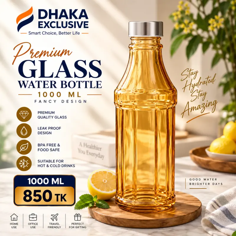 Premium Glass Water Bottle – 1000 ML Fancy