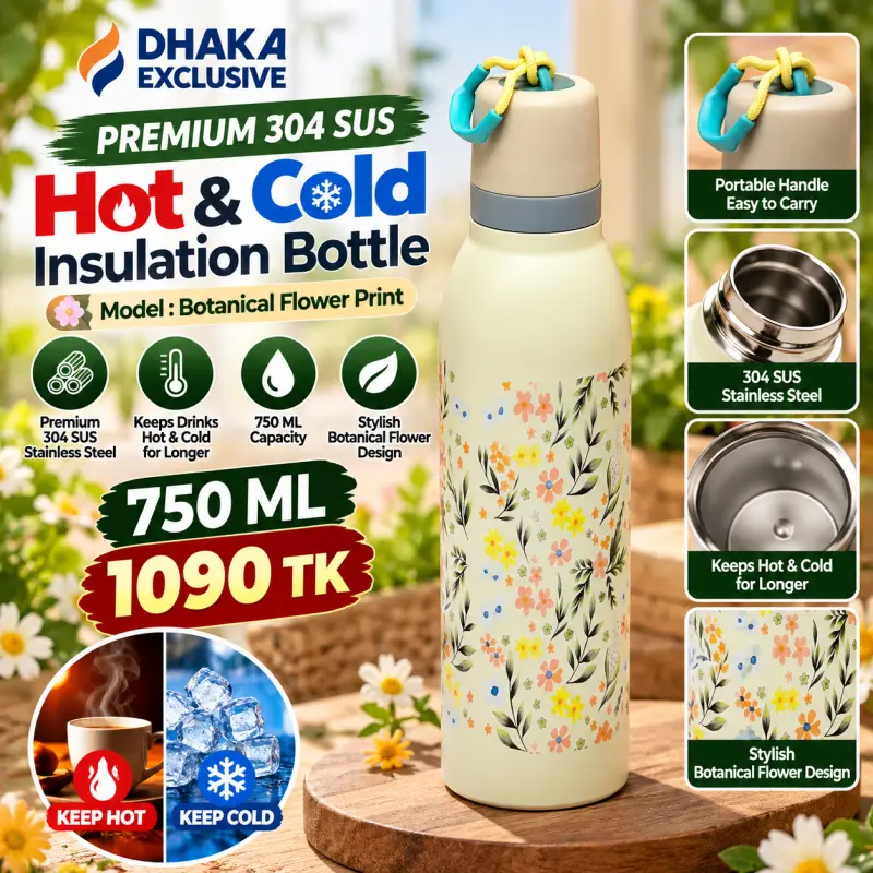 750 ML Premium 304 SUS Hot & Cold Insulation Bottle ( Model : Botanical Flower Print )
