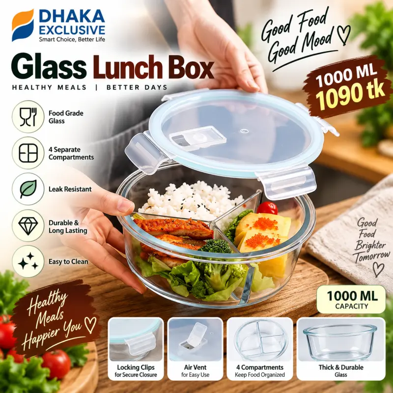 3 Compartment Glass Lunch Box