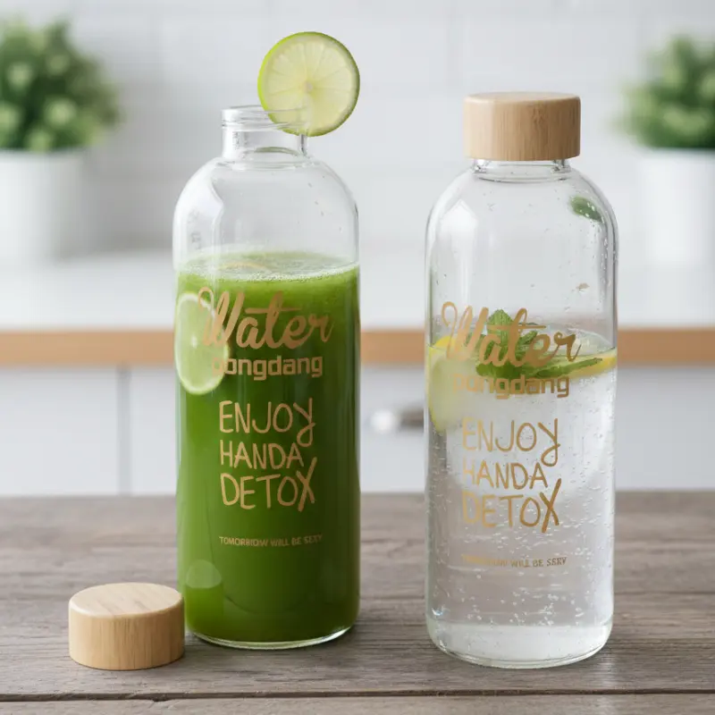 Detox Water Bottle With Wooden Lid ( 1000 ML )