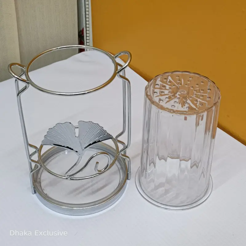 Round Single Chamber Acrylic & Metal Spoon Holder