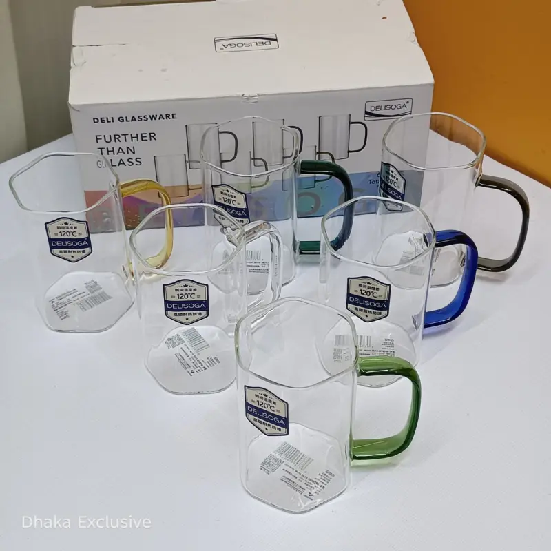 6pcs Boroslicate Glass Mug Set 370 ML