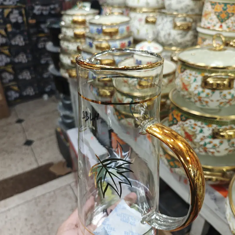 Premium Borosilicate Glass Water Jug With Century Leaf Golden Print ( 1400 ML )