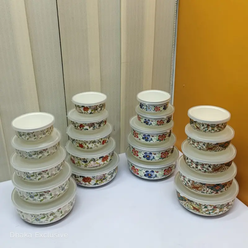 5pcs Enamel Bati Set With Lid