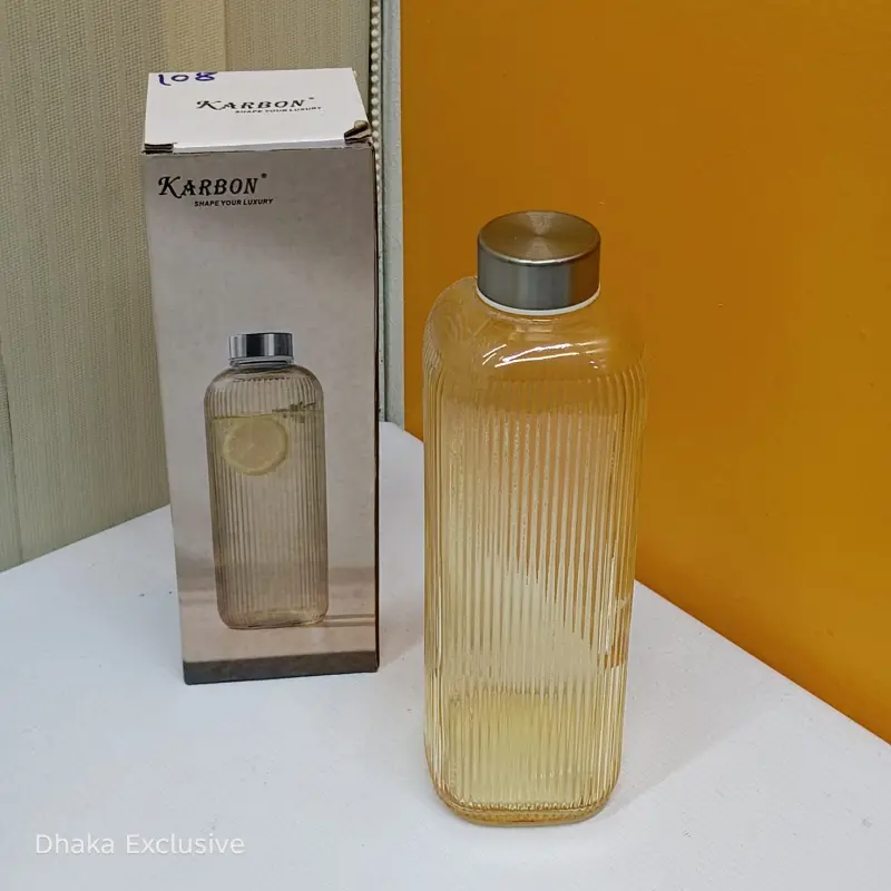 Premium Crystal Glass Water Bottle – 1000 ML (Model - Golden Stripe)