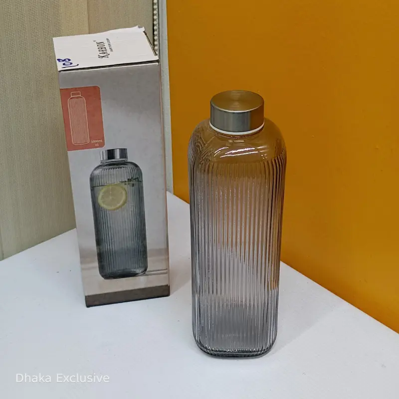 Premium KARBON Crystal Glass Water Bottle – 1000 ML (Model - Black Stripe)