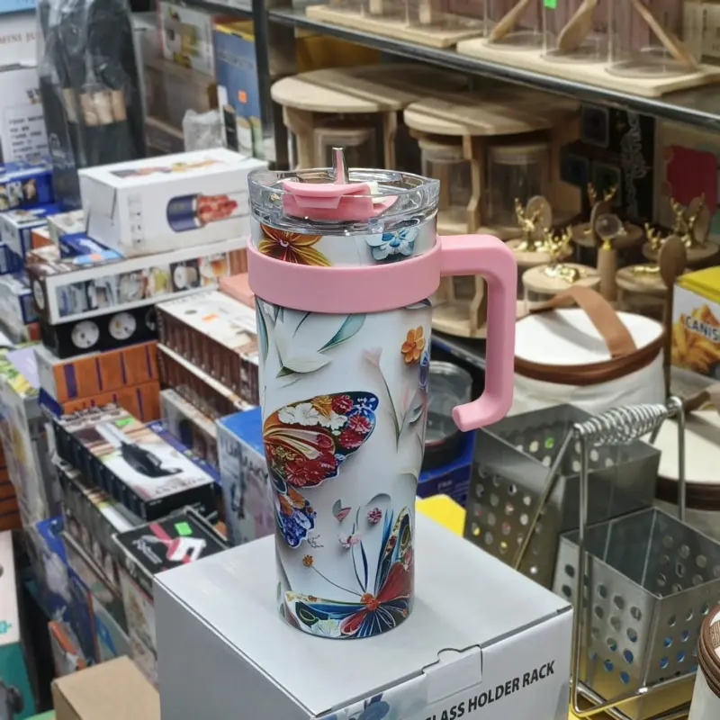 Stainless Steel Tumbler With Straw (Model - Butterfly)